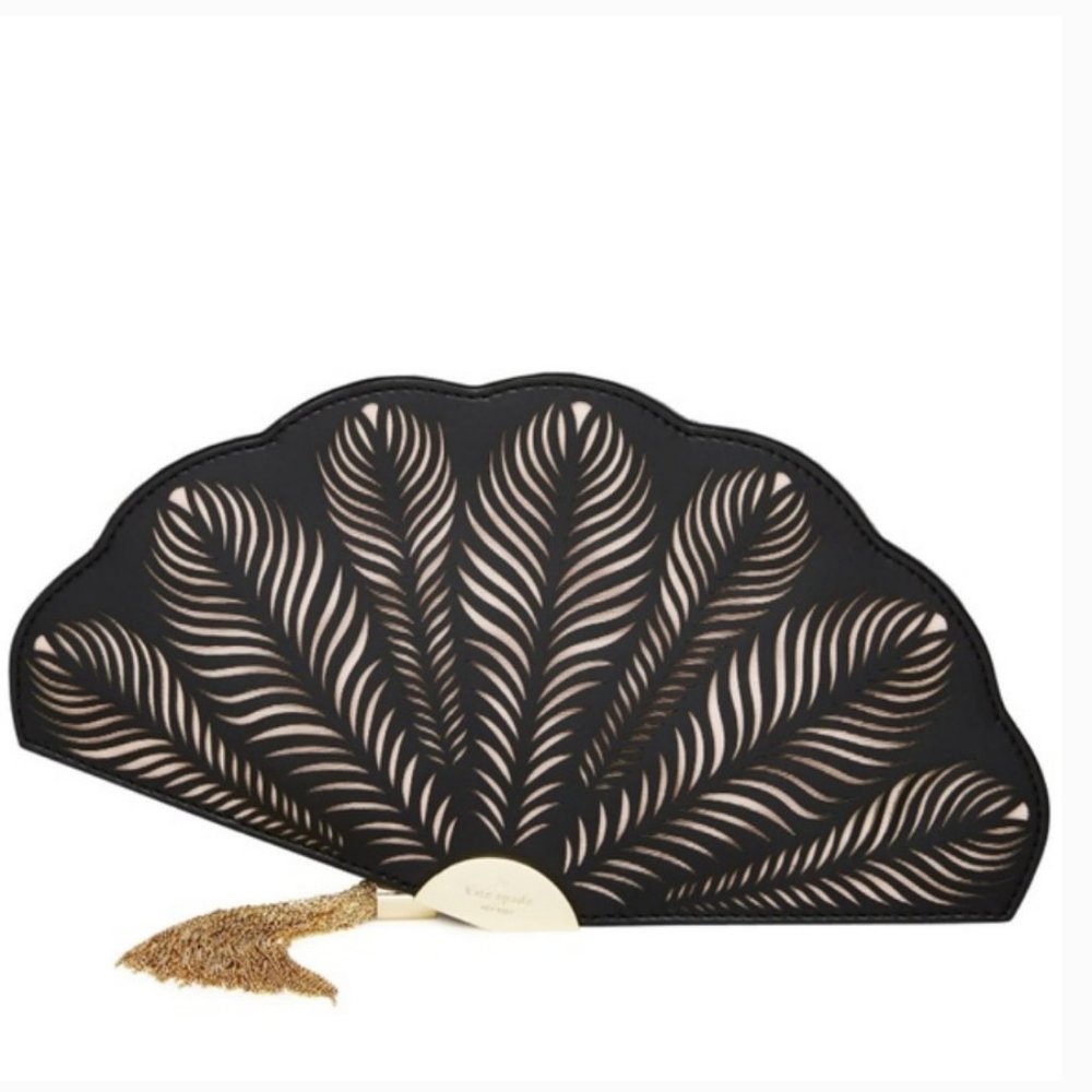 Kate Spade Dress the Part black Fan Clutch purse nwot - Picture 6 of 8